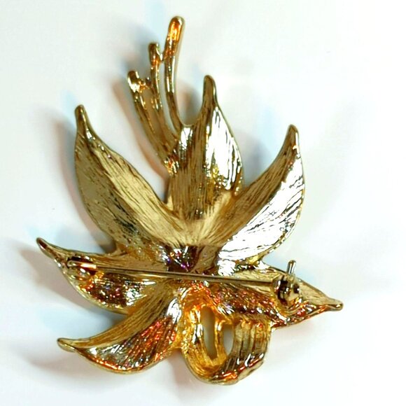 Vintage H&M Gold-Tone Leaf Brooch Pin With Faux Pearl Accent - Picture 3 of 5